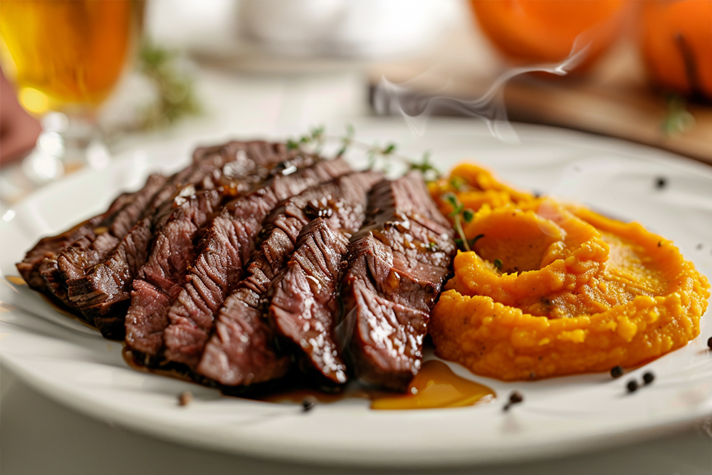 tagliata-bovino-con-pure-zucca-e-miele